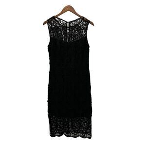 Bisou Bisou  Black Lace Overlay Sheath Dress Sleeveless Midi Size 10